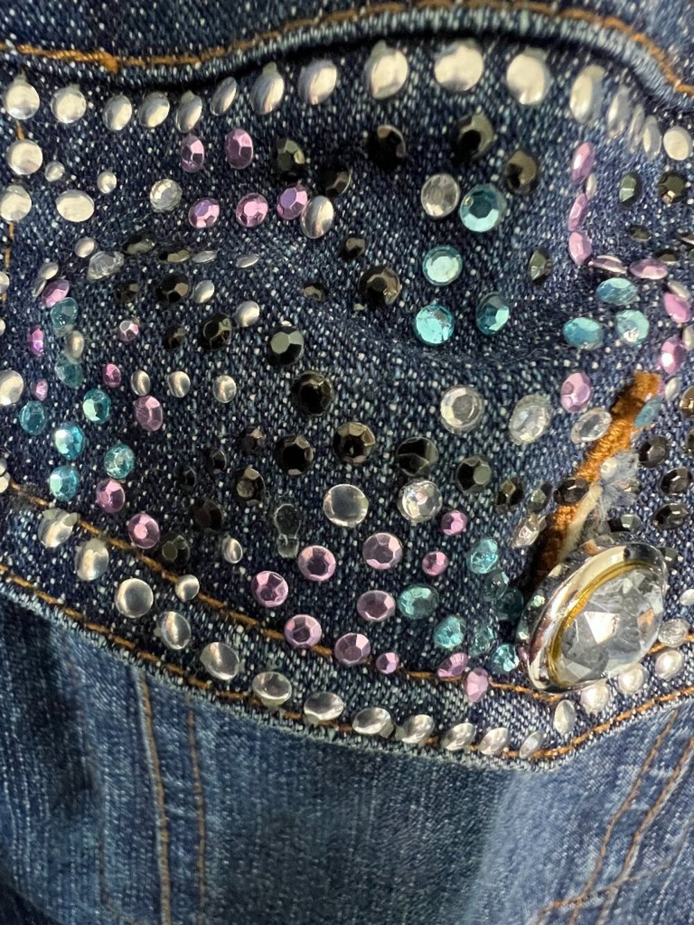 Vintage 90's Rhinestone Studded Denim Jacket Size 2X Cowgirl Western Chic - Picture 8 of 10
